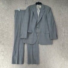 VTG Johnny Carson 2 PC Suit Wool Blazer Jacket 44 Gray Windowpane Pants 37X31