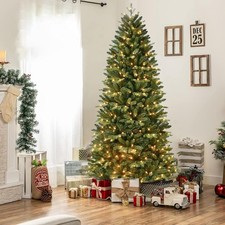 7.5ft Prelit Artificial Christmas Tree PE PVC Skinny Xmas Trees with 450 Lights