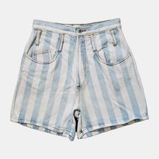 Vintage 90s Rare Cotton Express Women's Striped Denim Shorts Size 7/8 High Waist