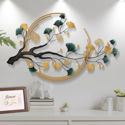 59" Oversized 3D Ginkgo Leaf Metal Wall Art Decor for Living Room, Gold Wall ...