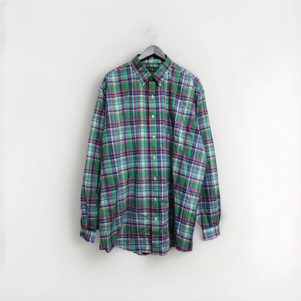 Ralph Lauren Mens Button Up Long Sleeve 2LT /2XLT Blue Green Pink Plaid B - Image 4 of 4