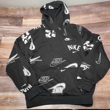 Nike Kids Size L Black Sportswear Club Fleece French Terry Printed Hoodie
