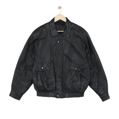 Vintage Markenlose Lederjacke Herren Größe 46 schwarz gefüttert Biker