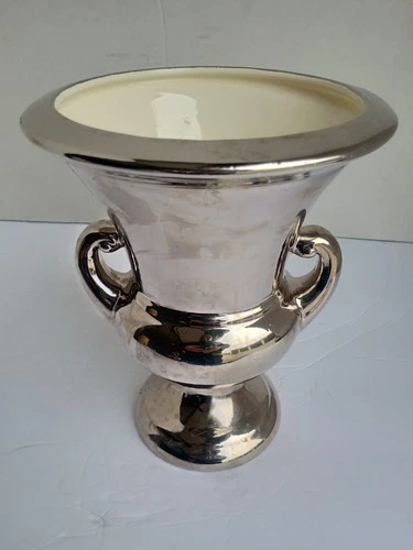 Vintage Haeger Pottery Vase Classical Design  Bronze Silver Glaze 11”