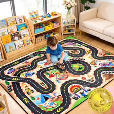 Kids Race Track Rug 4x6, Car Track Play Mat for Toy Cars, Road Rug for Kids  So