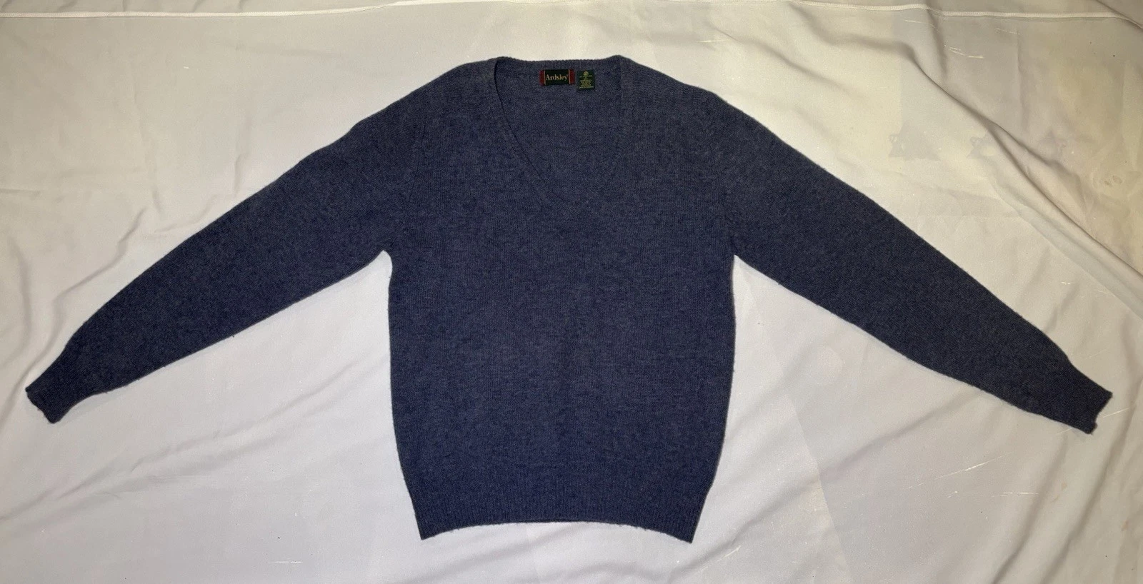 Ardsley 100% Lambswool Mens V-neck Sweater Large Blue