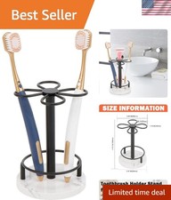 Toothbrush Holder Stand for Bathroom Metal Marble Base 4 Slots Compact Space ...