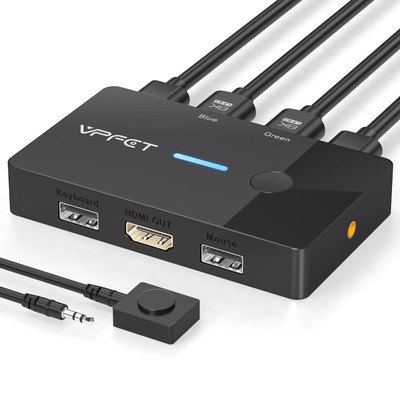 8K60Hz HDMI KVM Switch 1 Monitors 2 Computers, KVM Switches 2 Port for 2 Comp...