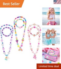 Toddler Jewelry Kids Necklace Choker and Bracelet 3 Pack 9pcs, Little Girls J...