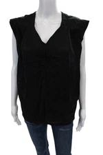 Pas De Calais Womens Silk V Neck Pleated Sleeveless Blouse Black Size 34