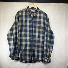 Vintage 90s LL Bean Denim Shirt Mens L Plaid USA Made DL12 Earth Tone Colors
