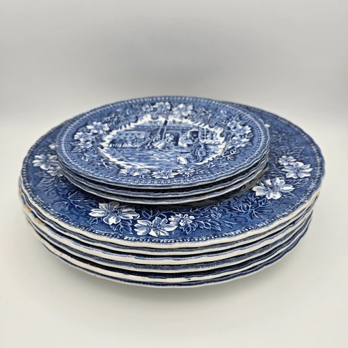 Royal Tudor Ware Coaching Tavern 1828 Blue Transferware Plates Set 9pcs Vintage - Picture 10 of 12