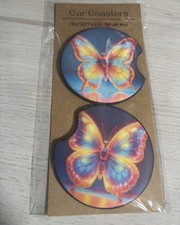 Butterfly Car Coasters ? Set of 2 ? Colourful Absorbent Cup Holder Inserts
