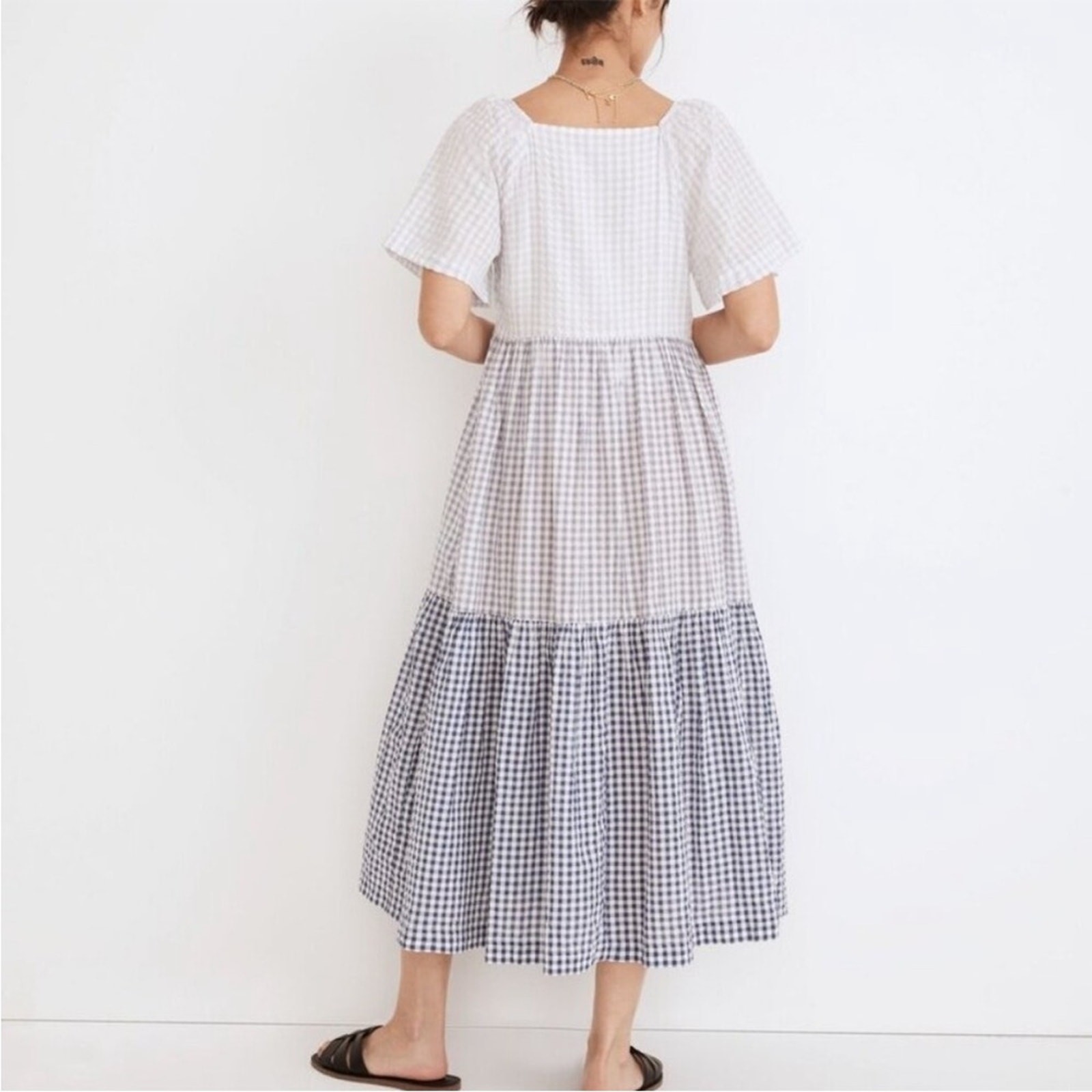 Madewell Patchwork Gingham Button-Front Tiered Mi… - image 2