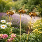 Set of 3 Bees Garden Stakes - Golden Bee Wire Ornaments on Metal Stake
