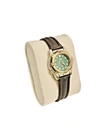 Vintage Timex 27mm Indiglo Women's Date Watch Green Dial Brown Leather Two Tone