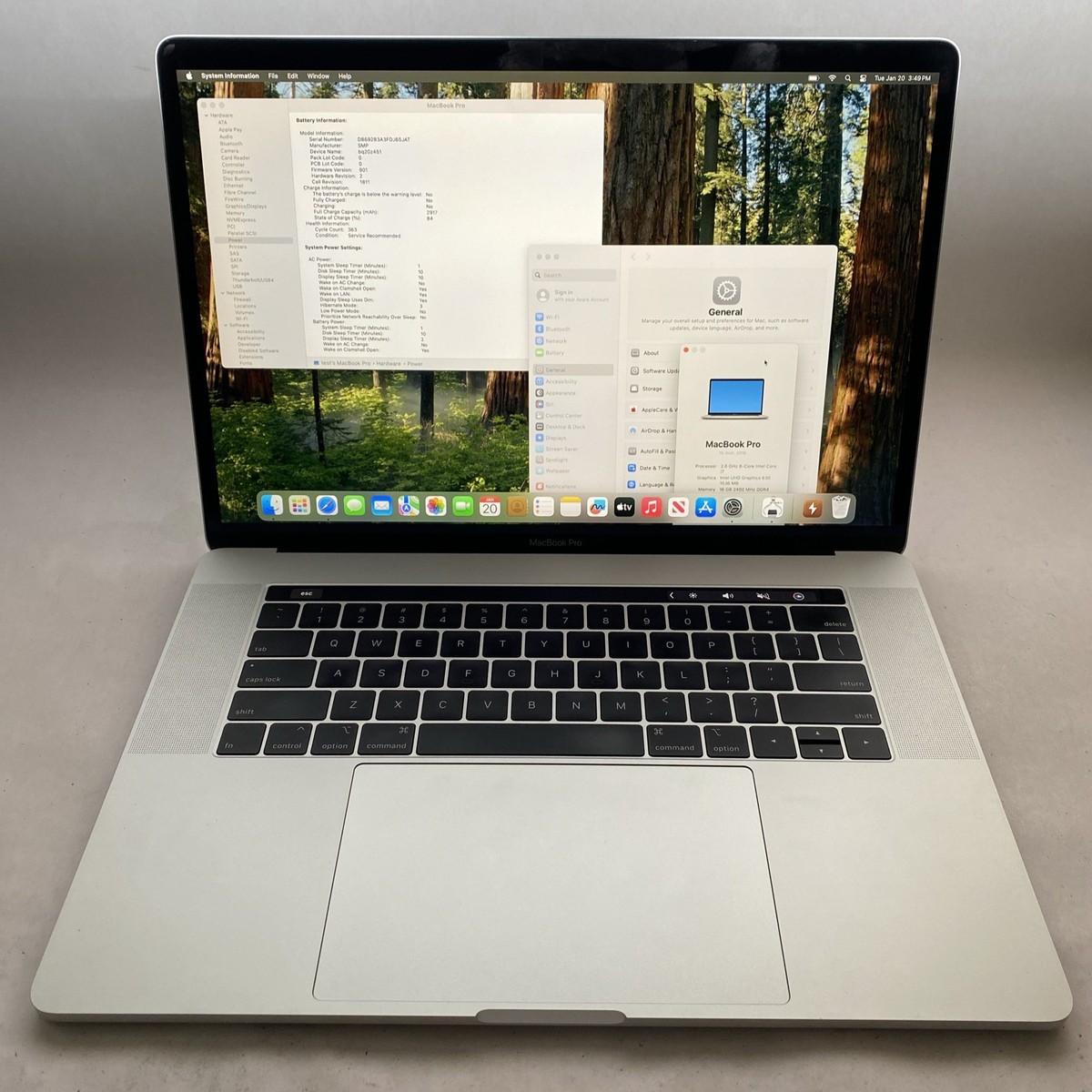 MacBook Pro 2019 16GB 512GB シルバーＡ１９９０中古品 MacBook Pro 2019 A1990 15