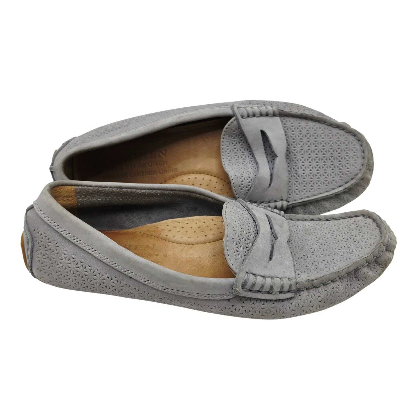 Lauren Ralph Lauren Grey Camila Leather Penny Loafers Driving Mocs Womens 6.5