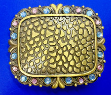 Pink Blue Rhinestone Border Textured Mosaic Pattern Boho Statement Belt Buckle