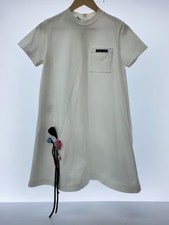 PRADA / Short Sleeve Dress / Size 38 / Cotton / White / Decorative Flowers /