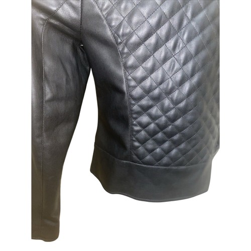 Cole Haan Black Collarless Quilted Faux Leather Jacket Size Medium - Picture 8 of 12