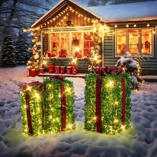 Gift Boxes 3PCS Lighted Green Nestable Present for Christmas In/Outdoor Holiday