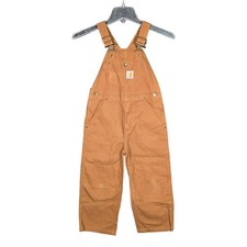 Carhartt Overalls Kids Size 5 Duck Washed Bib Brown Workwear Double Knee
