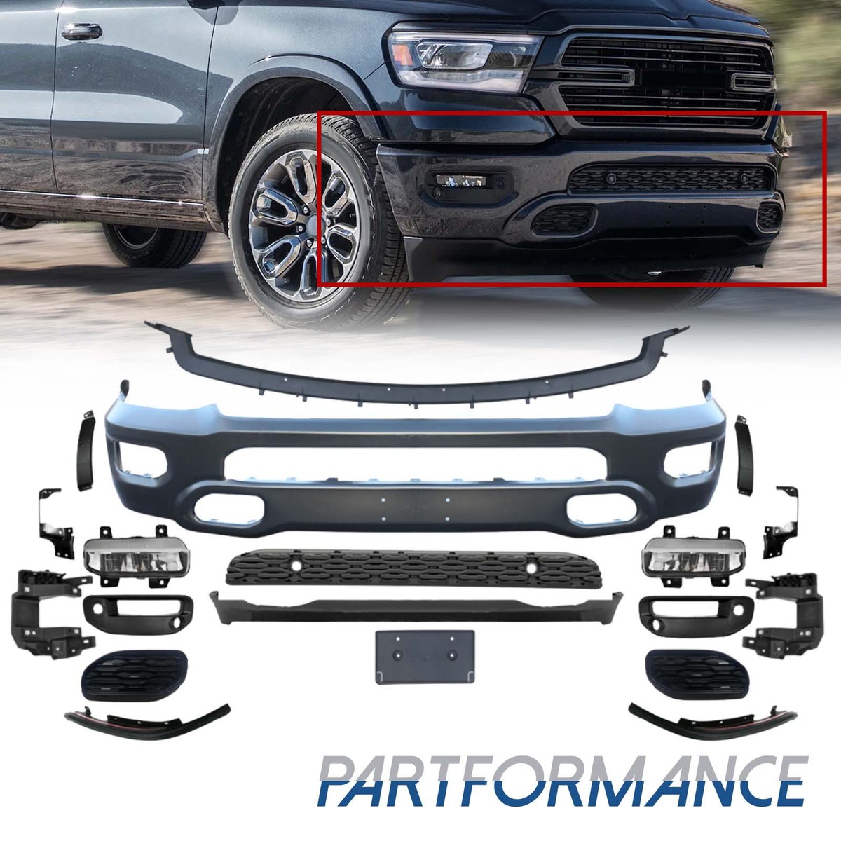 2019-2024 RAM 1500 Front Bumper Set Steel Paintable Cover Kit