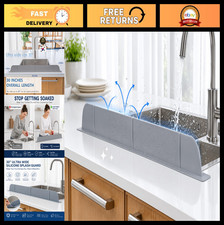 30" Premium Silicone Kitchen Sink Splash Guard - Ultra Wide Eco Gray, No Suction