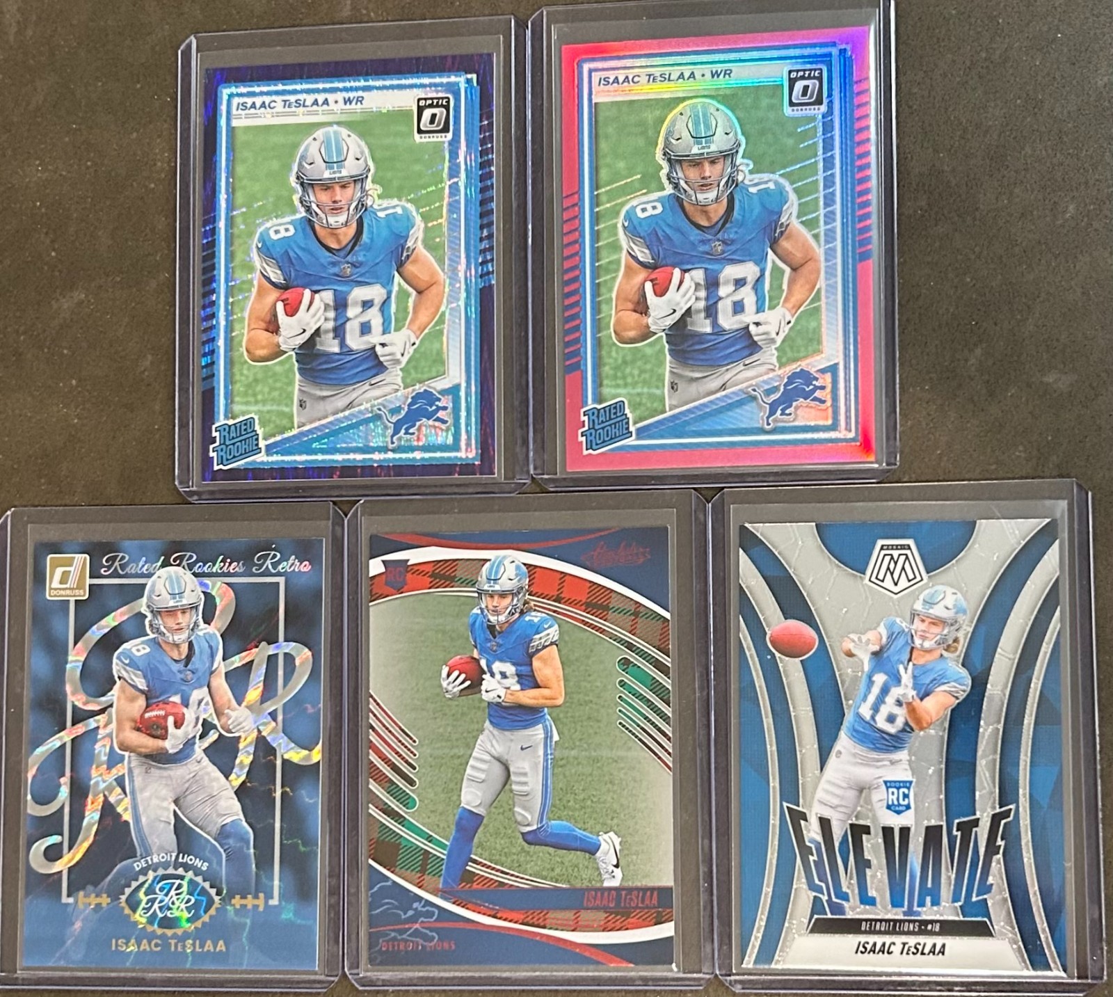 2025 Panini Football Isaac TeSlaa 5 Card Rookie Insert/Parallel Trading Lot