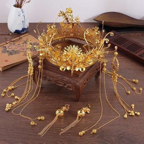 Chinese Style Crown Bride Wedding Hair Ornaments Tassel Headdress+Earrings - Picture 7 of 7