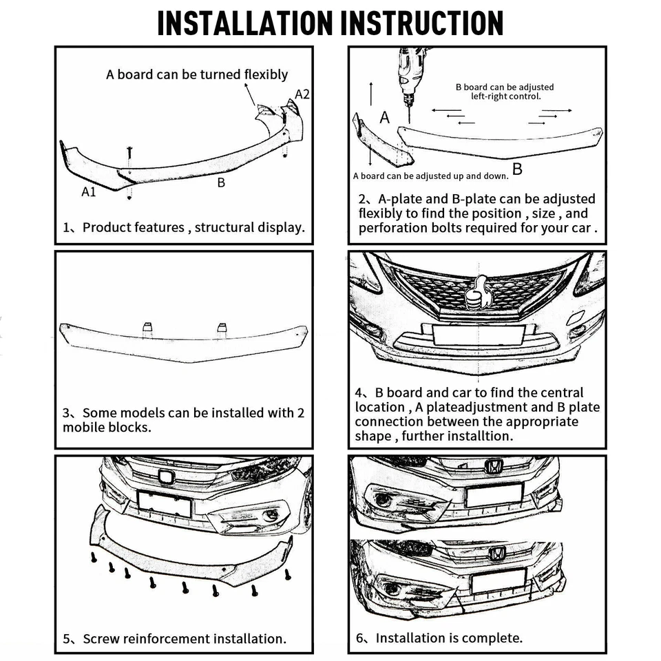 Carbon Fiber Front Bumper Lip Splitter Spoiler Body Kit For Ford Fusion 06-2020 - Imagem 3 de 4