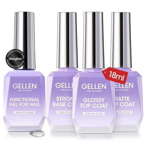 4Pcs Gel Top Coat and Base Coat with Nail Strengthener Set for Gel Nail Polish,