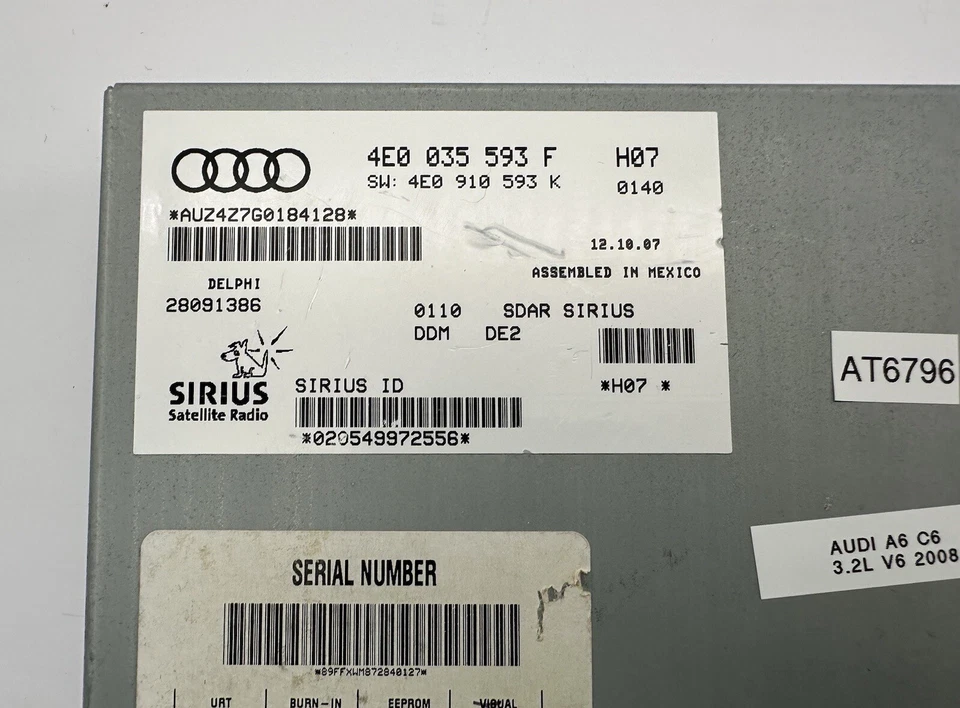 OEM 06-12 Audi A6 A4 A5 Passat Sirius Satellite Radio Receiver Control Module - Image 2 of 4