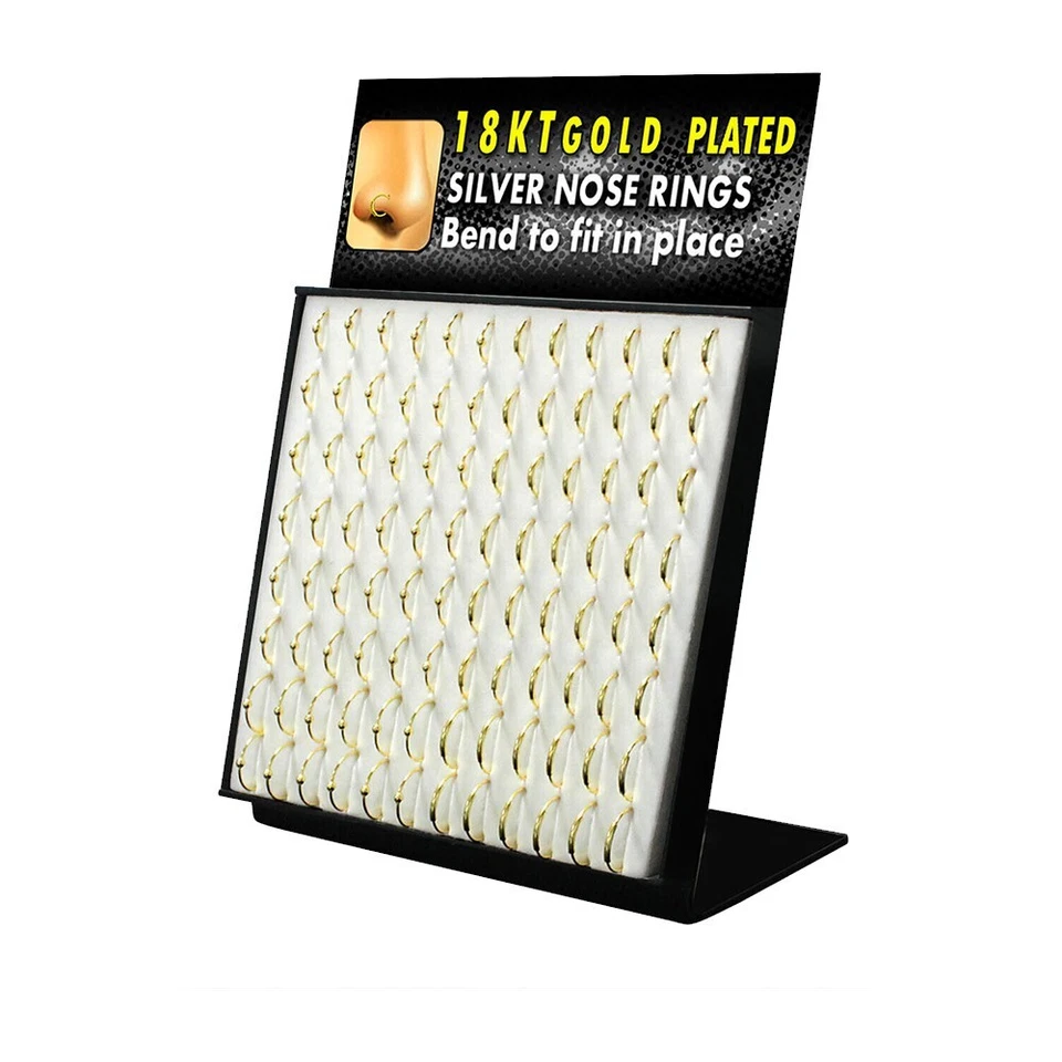 Venta al por mayor de oro de 18 quilates 96 piezas aros para nariz anillos exhibición de acrílico piercings para nariz joyería Foto 2 de 4