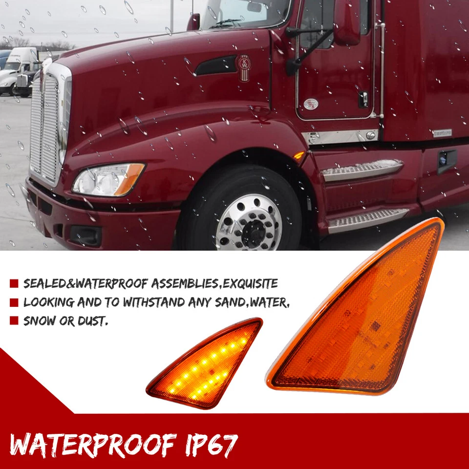 FULL LED Amber Side Marker Lights Set For 2008-2021 Kenworth T660 T170 T270 T370 - Image 4 of 4