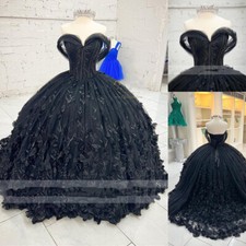 Black Quinceanera Dresses 3D Flower Off Shoulder Sweet 15 16 Party Ball Gowns