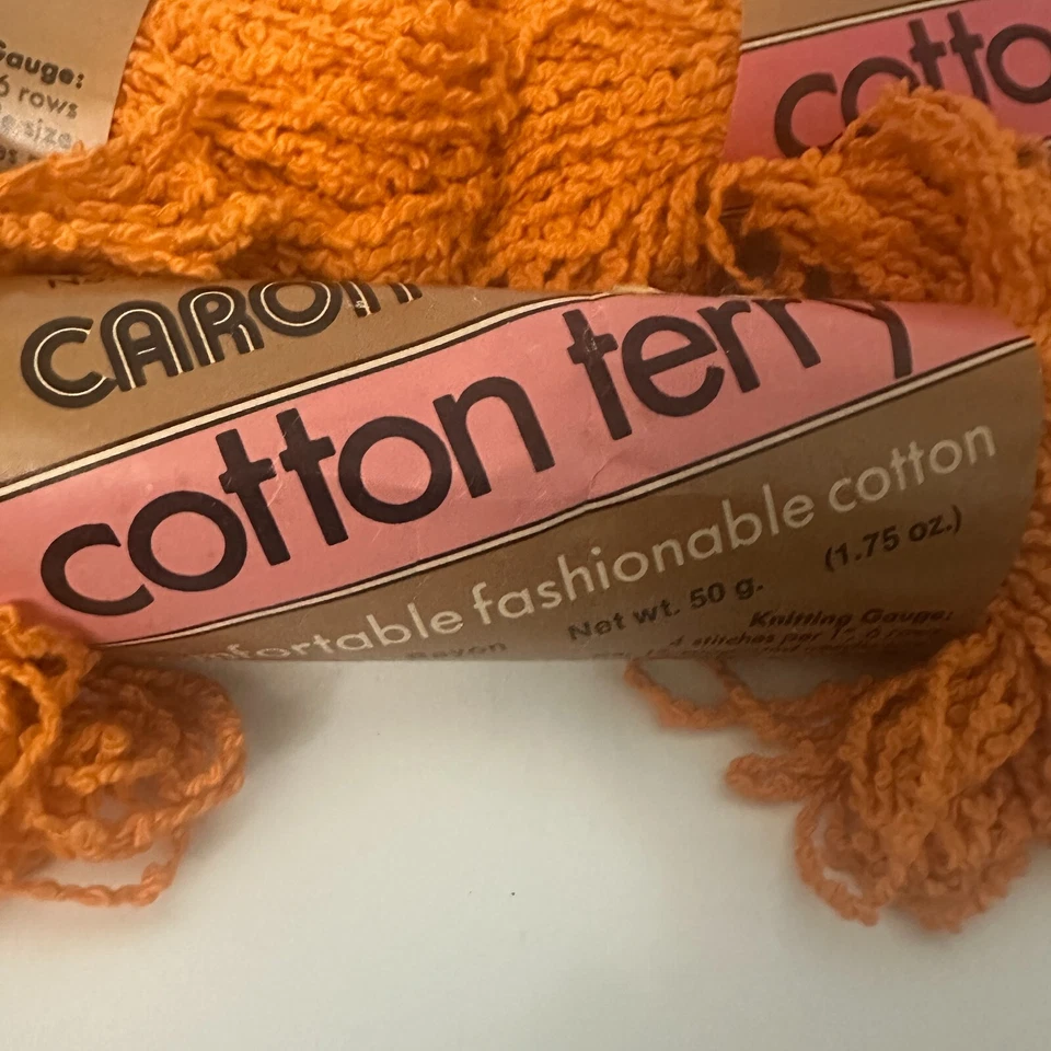 Lote de 5 madejas vintage de hilo de rizo de algodón Caron mismo tinte naranja Foto 4 de 4