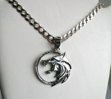 9 gr Men's Witcher White Wolf Animal Medallion Necklace Pendant Silver 925 New