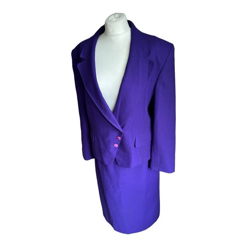 Vintage Jacques Vert Purple Two Piece Womens Suit Skirt 14 & Jacket 16 Wedding - Picture 2 of 17