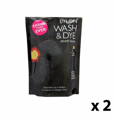 2 x Dylon 350g Velvet Black Maschinenwäsche & Färben Stoff Kleidung Farbe Färben