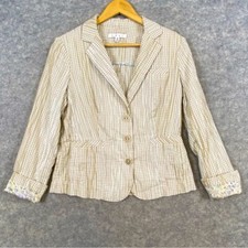 Cabi Jacket Blazer Women's Size S Beige Gingham Lightweight Crinkle Mini Check
