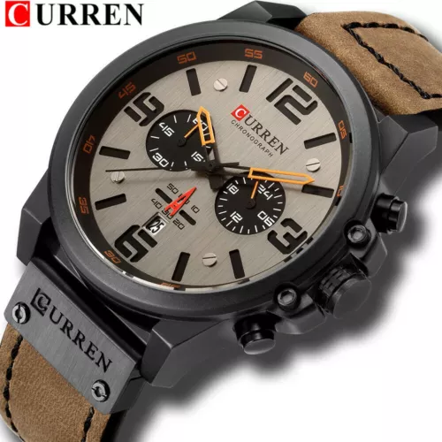 Neu Curren Herren Quarzuhr Leder Armbanduhr Chronograph Wasserdicht Analog Luxus - Bild 13 von 30
