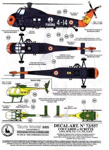TAURO MODEL TM72/557 NATIONALE SCHILDER HUBSCHRAUBER ITA. SH 34-AB 206-NH 500-HH 3F - Bild 2 von 11