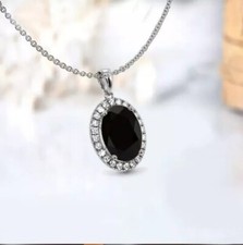 2.75Ct Oval Cut Black Diamond Halo Pendant 14K White Gold Finish With 18" Chain