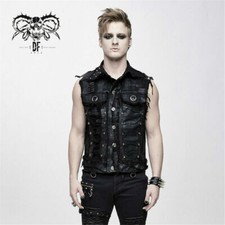 Punk Vest Men Black Rivets Printed Skull Head Casual Slim Sleeveless Waistcoat