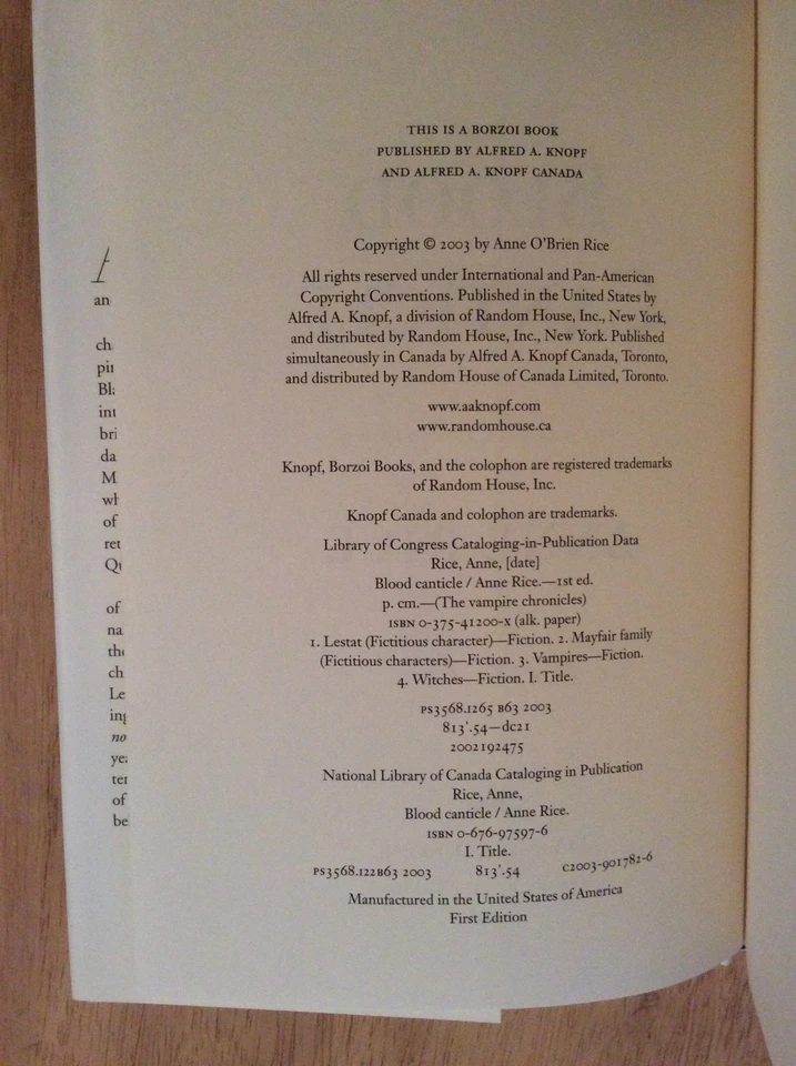 SIGNED by Anne Rice - Blood Canticle : The Vampire Chronicles HC 1st/1st + Pic - Image 4 of 4