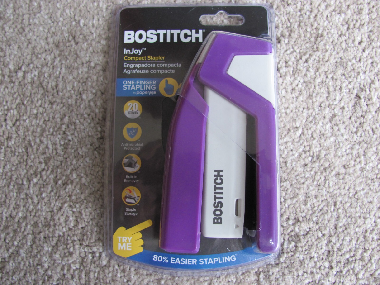Brand New Bostitch InJOY 20 Sheets Compact Stapler 1560, Purple/White