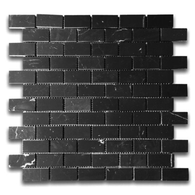 N63XH Nero Marquina Black Marble 1x2 Medium Brick Mosaic Tile Honed Matte
