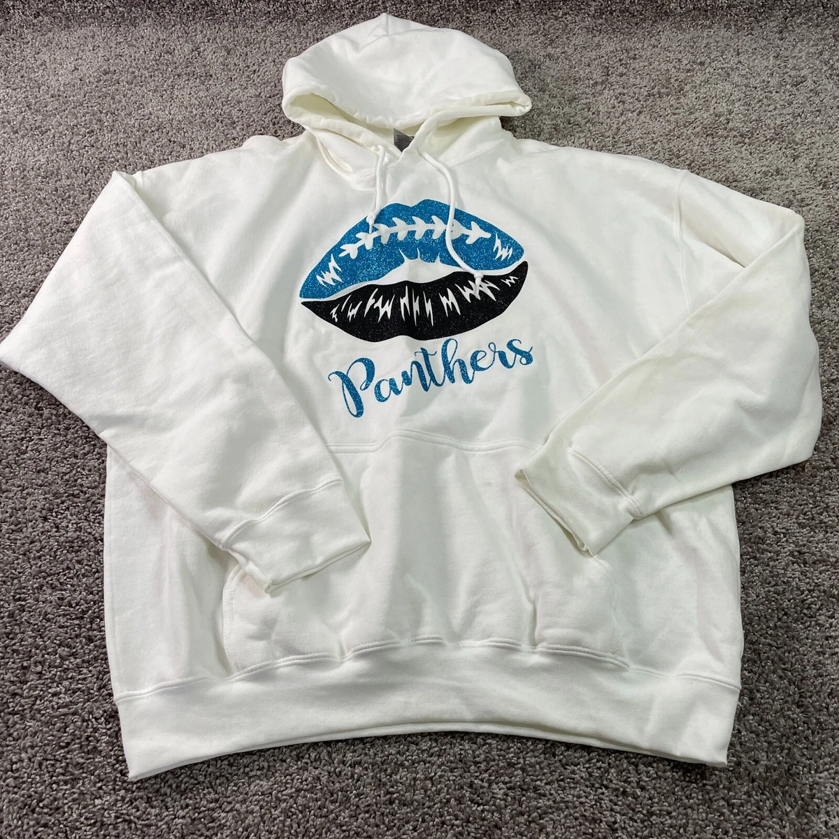 Carolina Panthers Hoodie Womens Extra Large Gray Blue Lips Sweatshirt Sweater